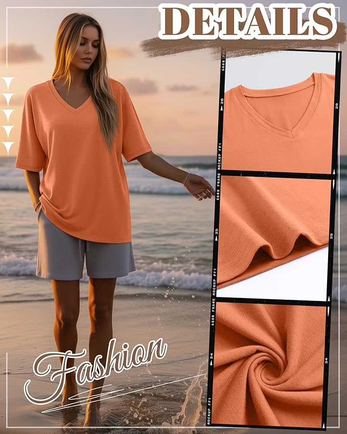 Huukeay Women's Cotton Oversized T Shirts 3 Pack V Neck Loose Fit Half Sleeve Tops Baggy Casual Summer Gym Workout Tees 2026