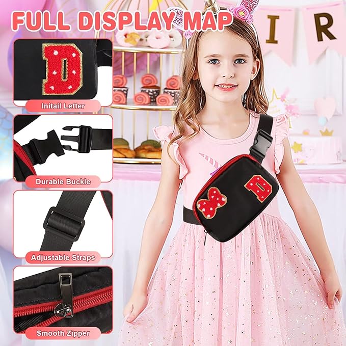 Initial Letter Bow Mouse-Ear Fanny Pack for Teen Girls,Cute Chenille Belt Bag Crossbody Travel Waist Pack for Women&Kids,Personalized Gift for Theme Park,School & Travel, Birthday Christmas(D)