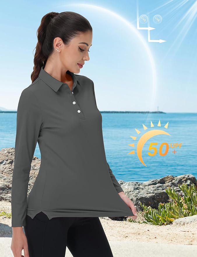 MAGCOMSEN Women's Polo Shirts Long Sleeve Golf Shirt Quick Dry UPF 50+ Sun Protection Lightweight Tennis Shirts