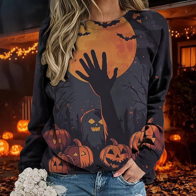 domirica Halloween Sweatshirt For Women Long Sleeve Crew Neck Sweatshirts Fall Halloween Costumes For Holiday Party 2025