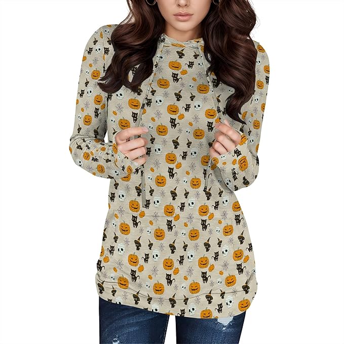 domirica Halloween Womens Pullover Sweatshirts Trendy Drawstring Fall Sweatshirt Halloween Best Gift For Wife And Daughter