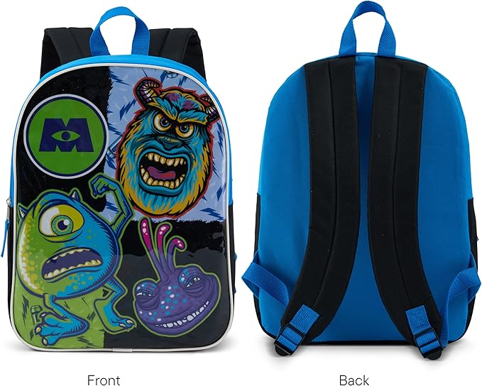 Disney Monsters Backpack for Kids - Cute & Durable Kids Backpack for Boys with Padded Straps & Zip Compartment - Ideal Toddler Bookbag for School & Travel - 15”