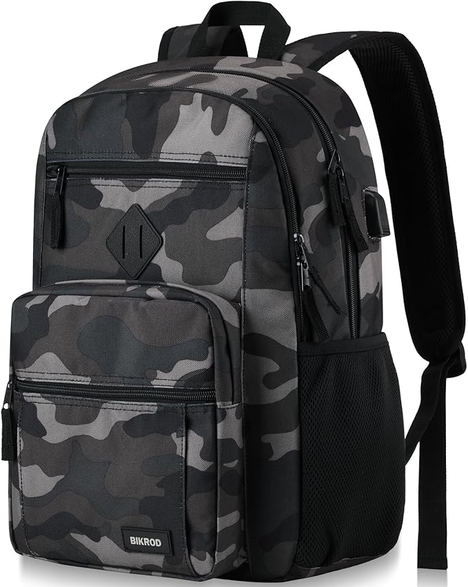 BIKROD Backpack for Men and Women, Backpack for School Teens Boys and Girls, Lightweight Casual High School Bookbag, Daily-use Travel Laptop Backpack with USB Charging Port Fits 15.6 Inch Notebook