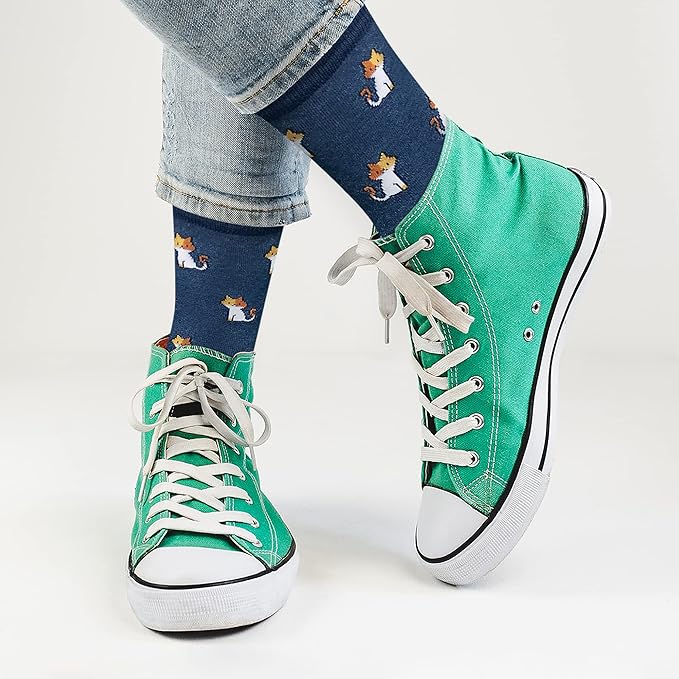 KONY Women's Cute Animal Designed Funny Novelty Crew Socks, Cat Dog Panda Patterns, Gift Ideas Size 6-9
