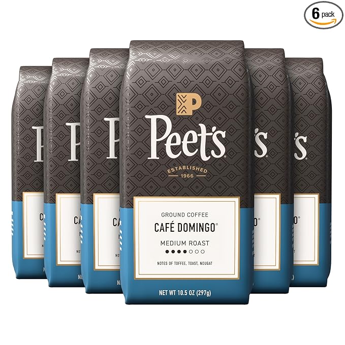 Peet's Coffee, Medium Roast Ground Coffee - Café Domingo 63 Ounces (6 Bags of 10.5 Ounces)