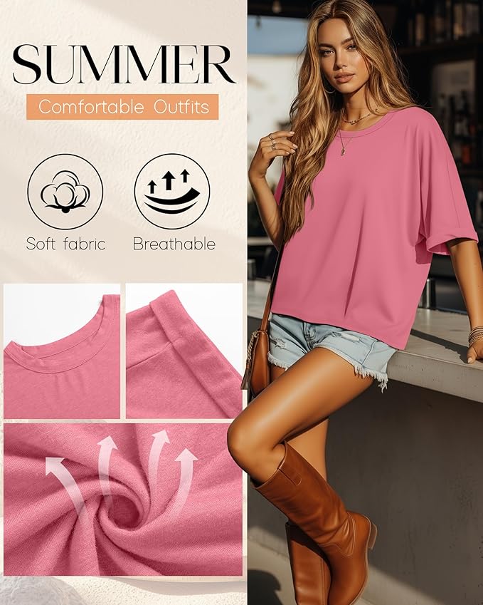 Riyiper 3 Pack Women's Oversized T-Shirt Half Sleeve Summer Tees Casual Loose Fit Crew Neck Basic Tops