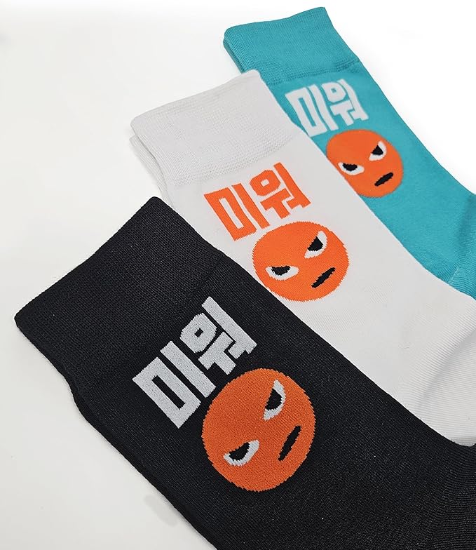 Meloday Funny K-pop Korean Lingo Socks No Compression Soft Cotton 3 pairs per pack - Salty Face