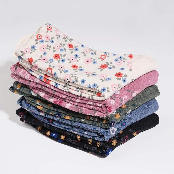 Kikiya Women's Cotton Crew Socks - Cute Flower Graphic Polka Dot Striped Heart Patterned - Ladies Girls Casual Socks Size 6-8