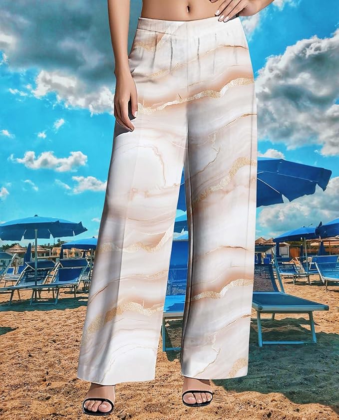 Womens Boho Pants Casual Oversize High Waisted Wide Leg Trousers Pattern Printed Ourdoors Pant for 2025 Summer