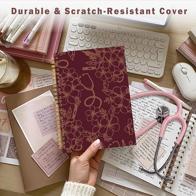 Lacama Nursing Notebook, Nurse Gifts for Women, Nursing Student Graduation Gifts, Nurse Appreciation Gifts, Nurses Week Gifts, A5 Stethoscope Flower Spiral Notebook, Office School Supplies