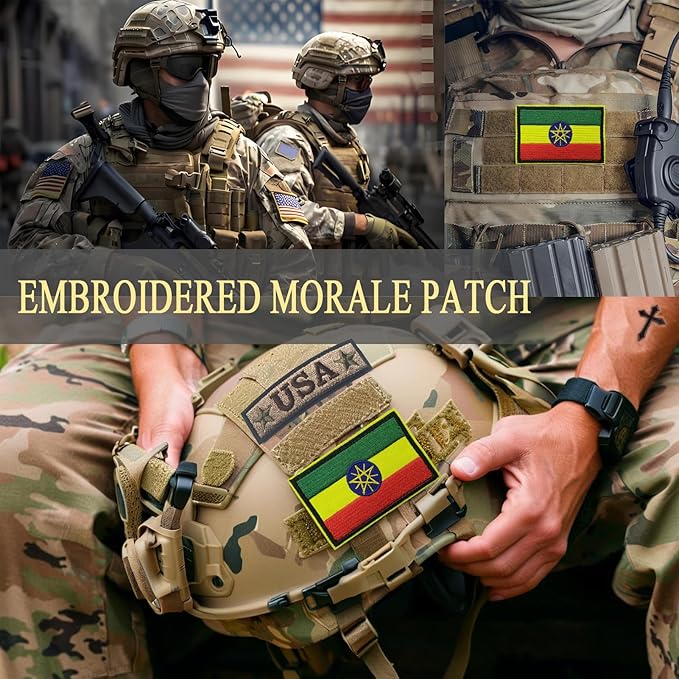 EmWoot 2PCS Ethiopia Flag Patch Embroidered Morale Patch Military Tactical Patches Hook and Loop