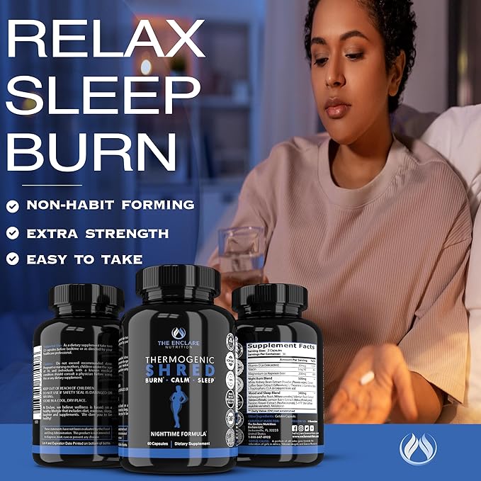 THE ENCLARE NUTRITION Thermogenic Shred Fat Burner Sleep Aid Diet Pills, Appetite Suppressant, Weight Loss, Metabolism Booster with CLA, Ashwagandha, Melatonin, L Theanine, L Carnitine, Niacin (1)