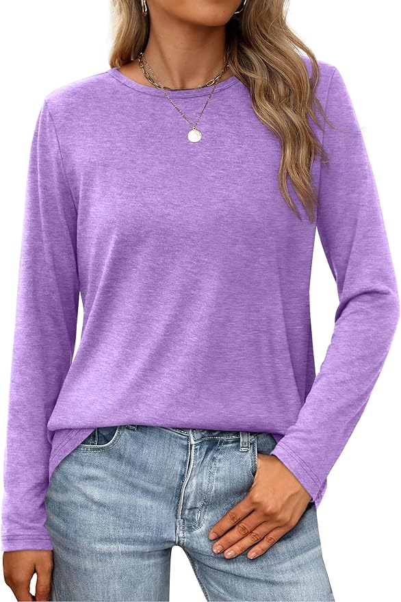 XIEERDUO Long Sleeve Shirts for Women Casual Crew Neck Basic Fall Tops Loose Fit Comfy