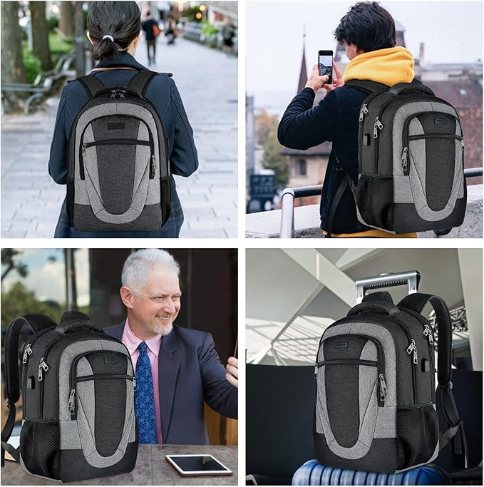 Backpack for Men and Women, Extra Large School Backpacks for Teens, Water Resistant Back Pack with USB Charging Port Fits 17 Inch Laptop, Business Anti Theft Sturdy Computer Bag Gifts, Blackgrey