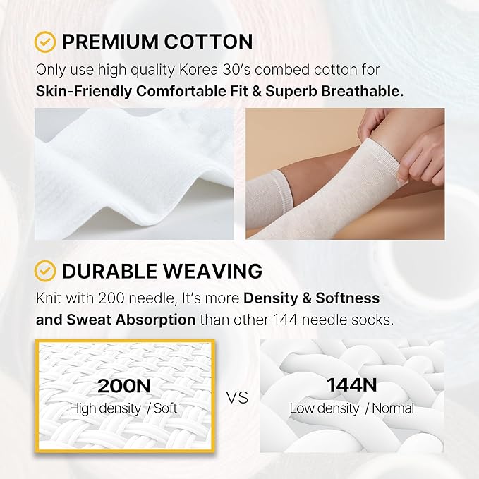 Kikiya Women's Cotton Crew Socks - Cute Flower Graphic Polka Dot Striped Heart Patterned - Ladies Girls Casual Socks Size 6-8