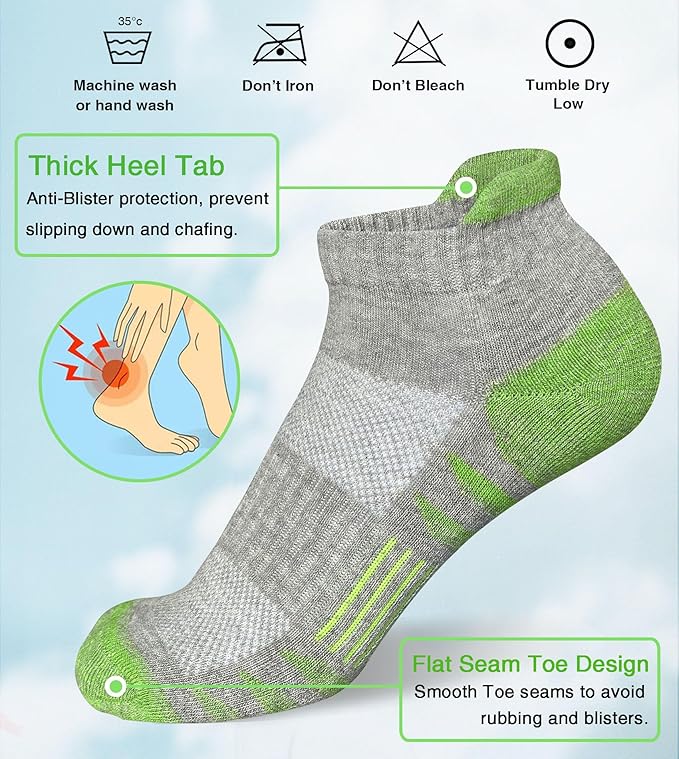 Heyoboy Womens Ankle Anti-blister Thick Cushioned Wicking Odor Resist Athletic Running Socks 5 Pairs