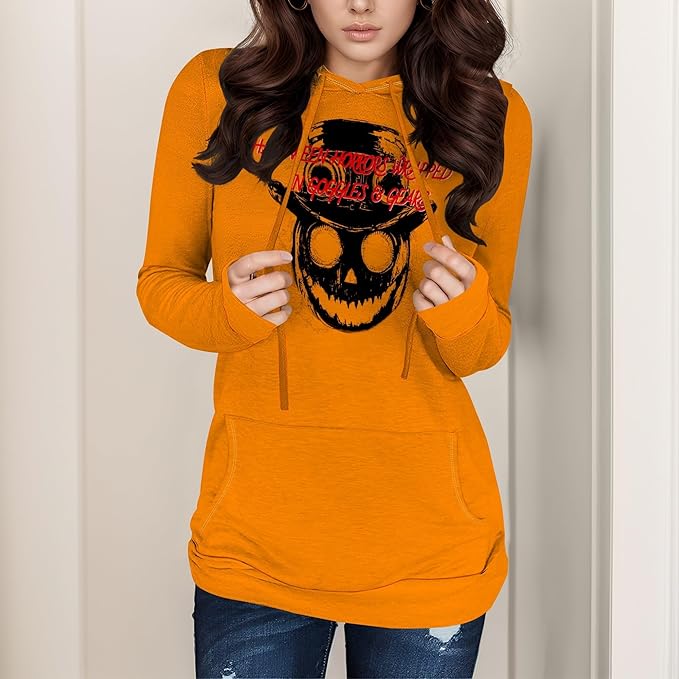 domirica Halloween Sweatshirts For Women Long Sleeve Spooky Graphic Sweatshirts Pumpkin Pullover Halloween Party Club Wear