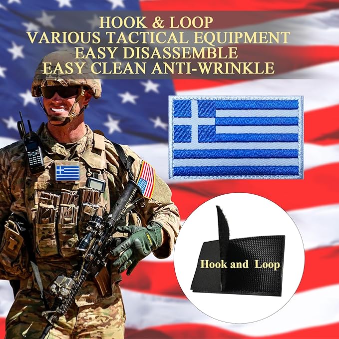 EmWoot 2PCS Greece Flag Patch Embroidered Morale Patch Military Tactical Patches Hook and Loop(Greece 01)