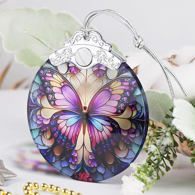 Christmas Ornament, 2025 Ornaments for Christmas Tree, Stained Glass Hanging Ornament, Holiday Ornaments, Unique Gift Idea - Butterfly
