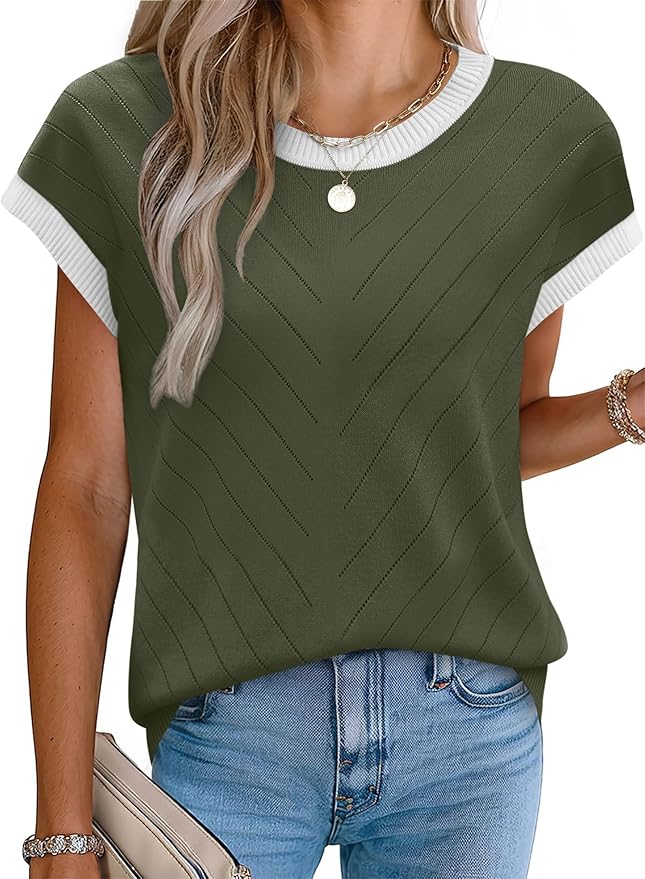 WIHOLL Short Sleeve Sweater for Women Summer Tops 2026 Business Casual Outfits Beach Vacation Clothes