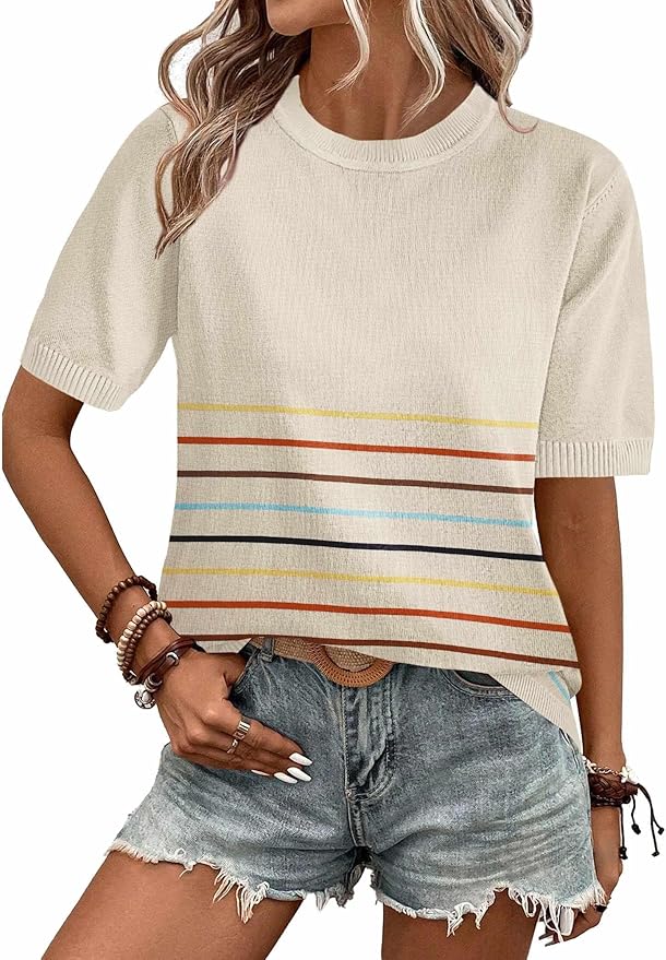 Zeagoo Womens Summer Short Sleeve Tops Crew Neck Lightweight Pullover Sweaters Loose Dressy Casual Blouse Basic Clothes