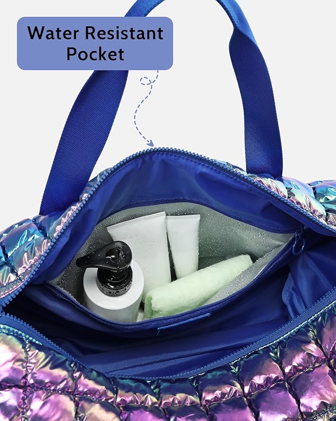 Quilted Duffel Bag for Women, Puffer Gym Duffle Bag with Shoe Compartment Lightweight Large Crossbody Sport Travel Bag Tote Nebula
