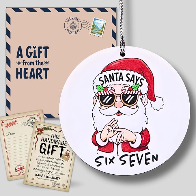 67 Funny Christmas Ornament – 67 Meme Black Santa Says Six Seven Acrylic Ornament, Teen Slang Meme Xmas Tree Decor, Viral Gift for Gen Z Teen Boys Girls