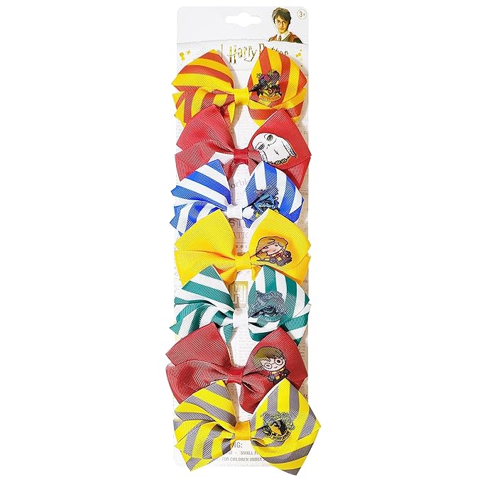 LUV HER Harry Potter Hair Bows - 7 Pcs 4 Inch Bundle - Hair Accessories Gift Set for Girls - Alligator Clips - Ages 3 +