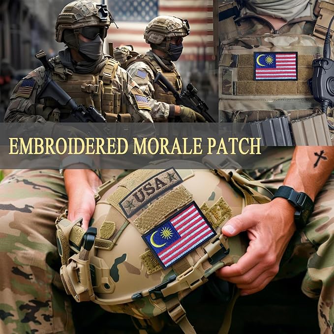 EmWoot 2PCS Malaysia Flag Patch Embroidered Morale Patch Military Tactical Patches Hook and Loop
