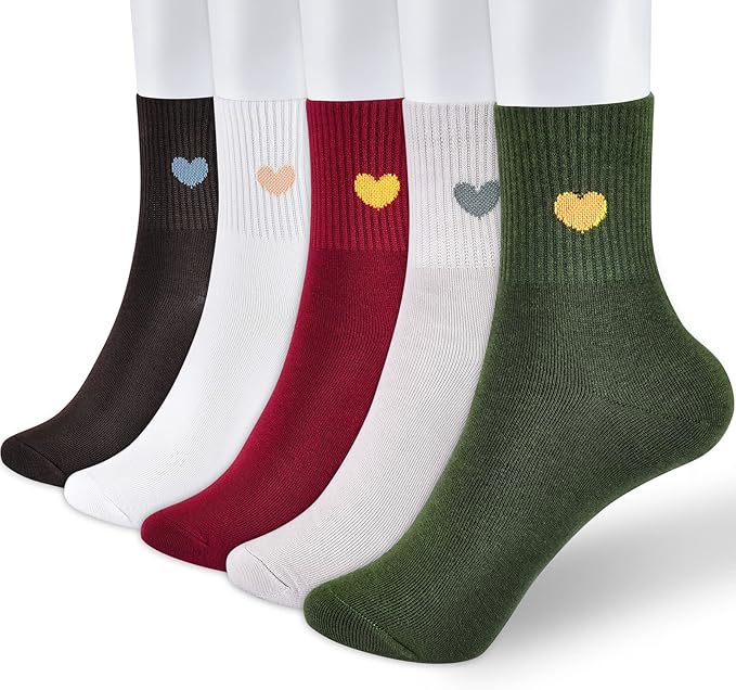 Corlap Women's Cute Cotton Crew Athletic Running Socks - Ankle High, Novelty Fun Heart Design 5-Pairs (Gift Box)
