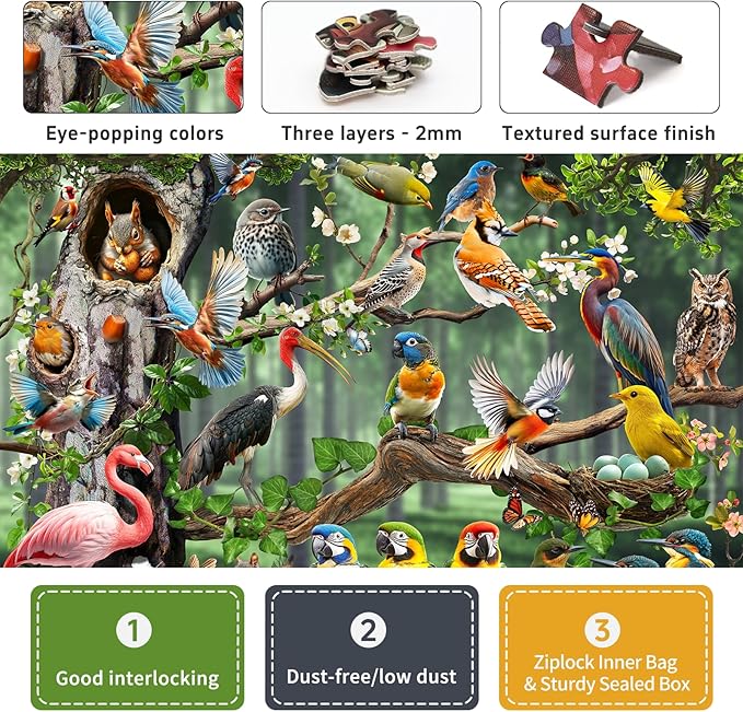 Naturelish Colorful Birds Party 1000-Piece Jigsaw Puzzle for Adults, Challenging Puzzle Game with Unique Shaped Pieces, Perfect for Game Nights and Gift-Giving, Finished Puzzle Size is 26.6 x 19.2 in