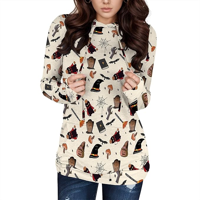 domirica Halloween Womens Pullover Sweatshirts Trendy Drawstring Fall Sweatshirt Halloween Best Gift For Wife And Daughter