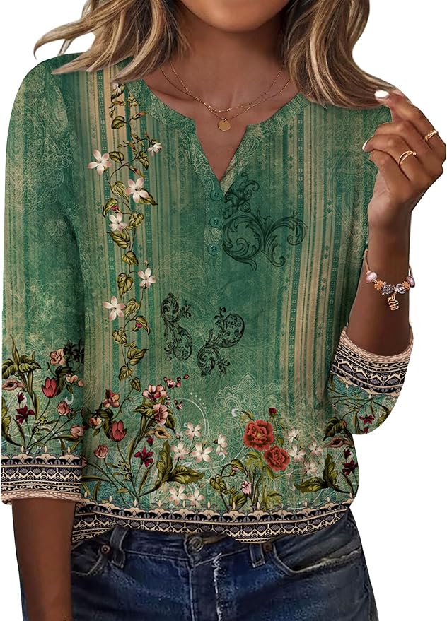 Zeagoo 3/4 Length Sleeve Womens Tops Casual Dressy Summer Blouses Buisness Work Spring Tee Shirts