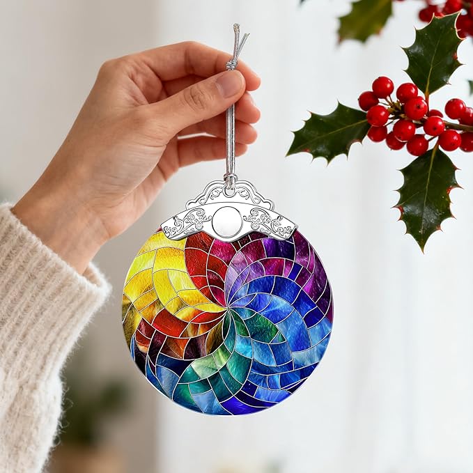 Rainbow Spiral Stained Glass Ornament – Christmas Ornament, Christmas Tree Decoration & Perfect Holiday Ornament, Xmas Gift, Housewarming Gift, Gifts for Art Lovers, Friends, Neighbor, Coworker