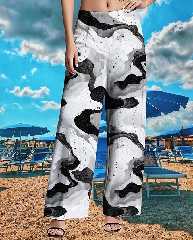 Womens Boho Pants Casual Oversize High Waisted Wide Leg Trousers Pattern Printed Ourdoors Pant for 2025 Summer