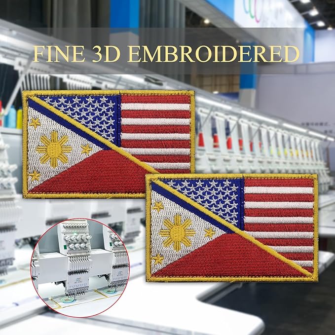 EmWoot 2PCS American Philippines Flag Patch Embroidered Morale Patch Military Tactical Patches Hook and Loop