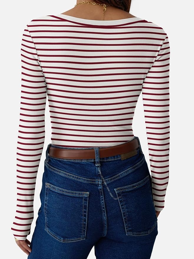 Womens 3/4 Sleeve Scoop Neck Top Ribbed Knit Slim Fitted Casual Basic Tee Shirts 2025 Fall Trendy Work T-Shirt Outfits