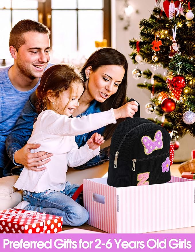 2 3 4 5 6 Year Old Girl Gifts Chenille Initial Mouse Bow Mini Backpack, Corduroy Toddler Backpacks Christmas Birthday Gifts for Girls 2-4 5-6, Black Mini Diaper Bag Must Haves for Park Travel Letter Z