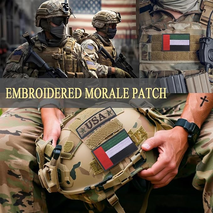EmWoot 2PCS Arab Emirates Flag Patch Embroidered Morale Patch Military Tactical Patches Hook and Loop(Black Border)