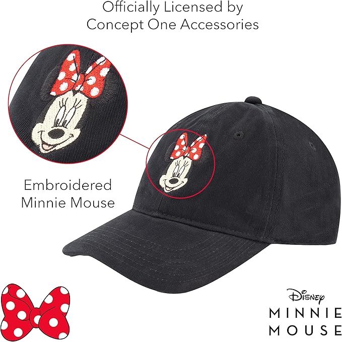 Disney Minnie Mouse Dad Hat, Cotton Adjustable Baseball Cap with Curved Brim