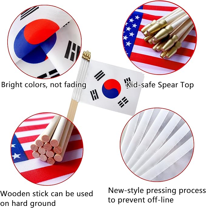 TSMD South Korea Stick Flag Korean Small Mini Hand Held Flags,5x8 Inch,12 Pack