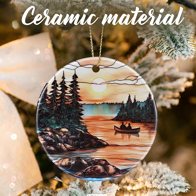 Canoe Lake Sunset Ornaments, Christmas Ornaments: Christmas Tree Decorations, Holiday Decor, Stocking Stuffers, Gift Ideas, Xmas Gift, Nature Lover Gifts & Gifts for Outdoor and Camping Lover