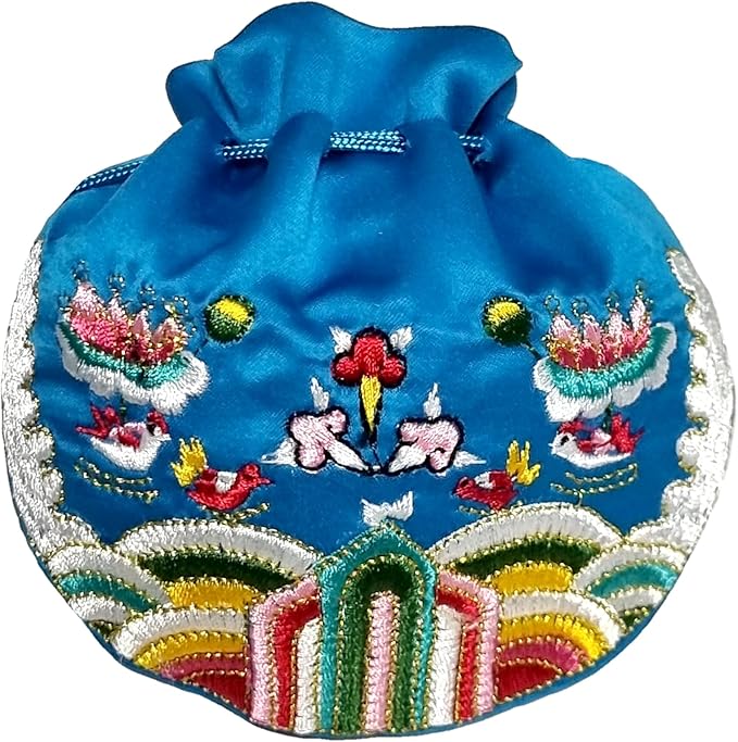 Seoulful Vintage Korean Embroidered Bokjumeoni - Traditional Lucky Pouch - Hanbok Fortune New Year's Gifts Bag (Blue)