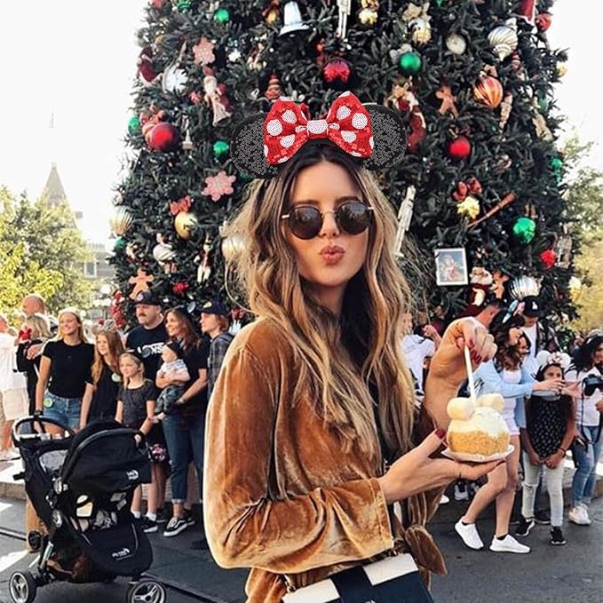 DRESHOW Mouse Ears Bow Headbands Minnie Ears Headband Glitter Party Decoration Cosplay Costume for Women