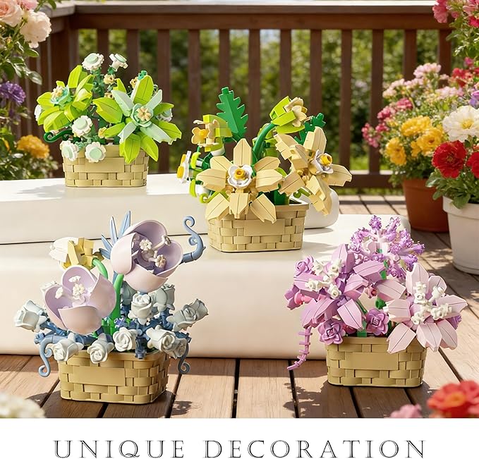MJDDJA Mini Flowers Building Block Set, Mini Building Blocks, Flower Building Set, Building Block Flowerpot, Mini Bricks Building Sets, Party Favors for Kids Above 10 Years Old (Daisy 181pcs)
