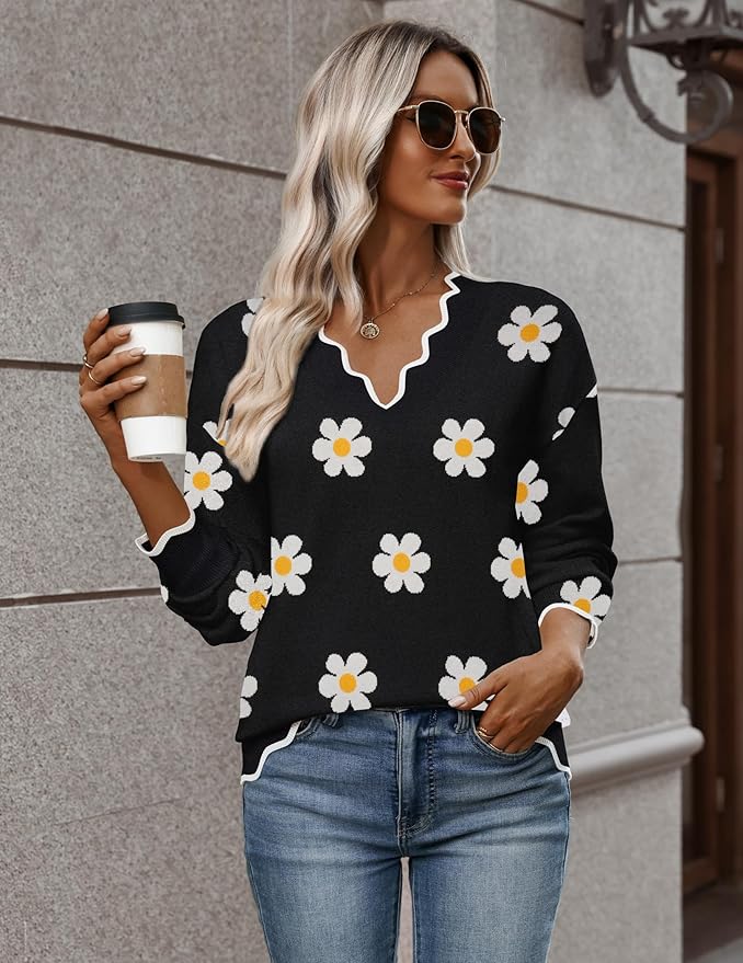 Zeagoo Women's 2026 Fall V Neck Sweater Casual Long Sleeve Lightweight Ribbed Knit Pullover Sweaters Dressy Casual Tops