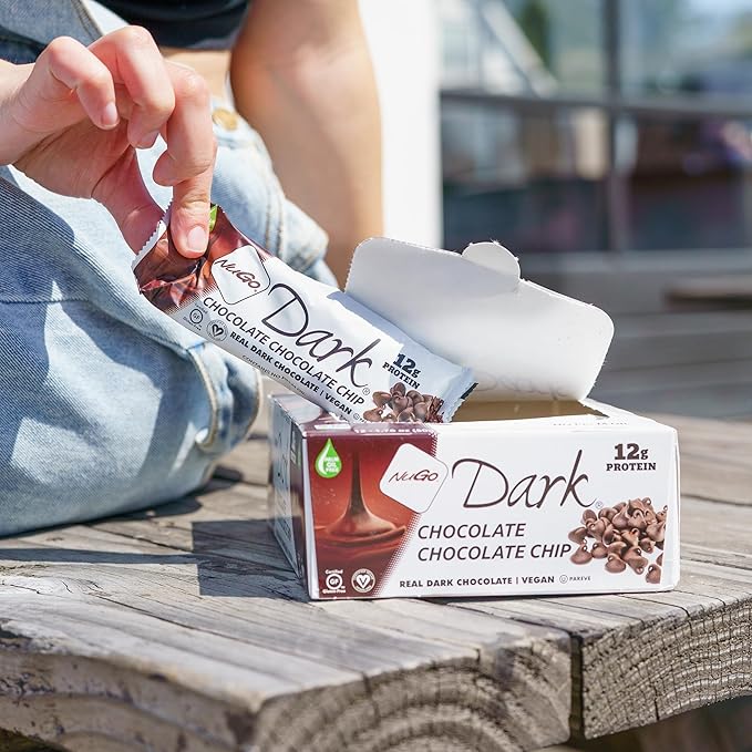 NuGo Dark Chocolate Chip, 12g Protein Bar, Vegan, Gluten Free, Kosher Pareve, 12 Count