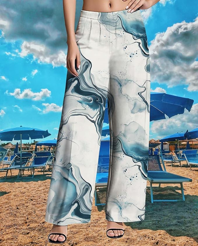 Womens Boho Pants Casual Oversize High Waisted Wide Leg Trousers Pattern Printed Ourdoors Pant for 2025 Summer