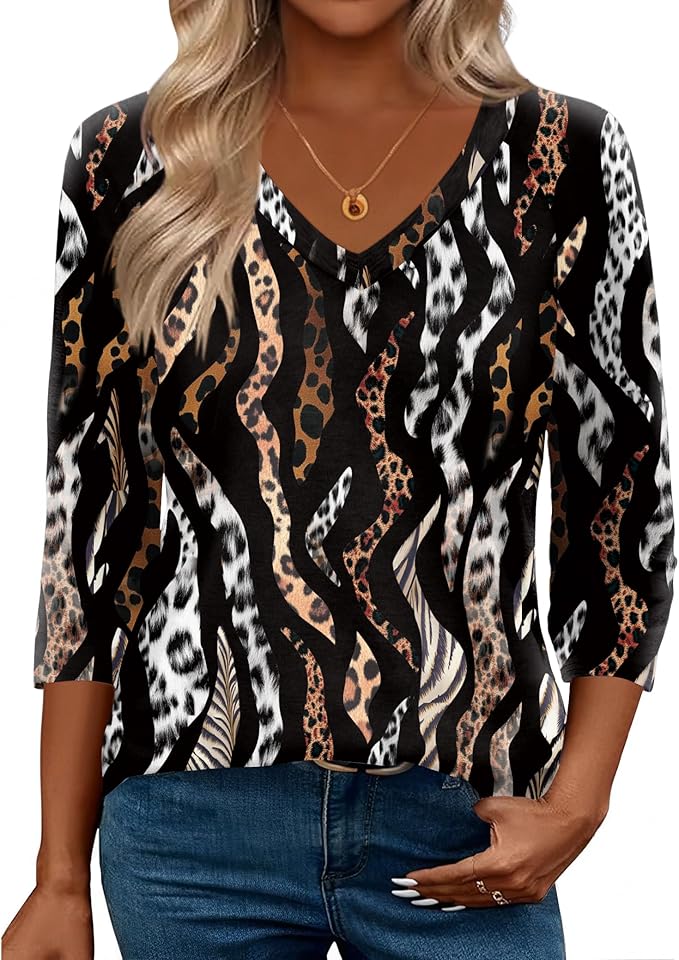 Zeagoo 3/4 Length Sleeve Womens Tops Casual V Neck Shirts Soft Basic Tees Business Work Blouses