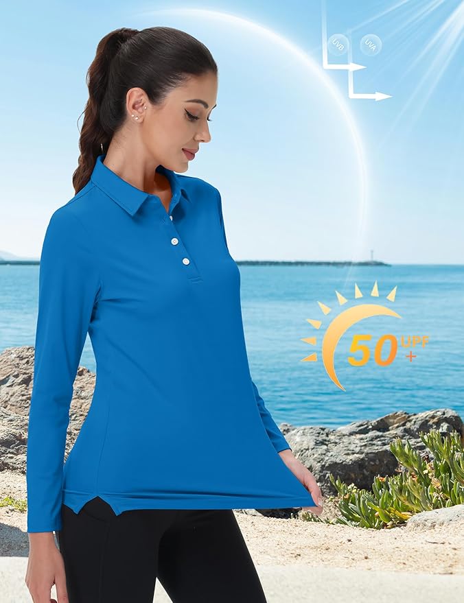 MAGCOMSEN Women's Polo Shirts Long Sleeve Golf Shirt Quick Dry UPF 50+ Sun Protection Lightweight Tennis Shirts